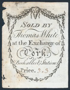Verkauft von Thomas White an der Börse von Cork, Buchhändler und Schreibwarenhändler, Visitenkarte von English School