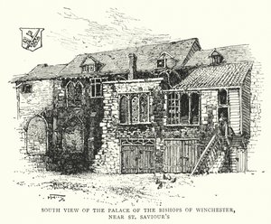 Südansicht des Palastes der Bischöfe von Winchester, nahe St Saviour