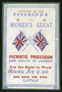Souvenirprogramm des Frauenmarsches für das Recht auf Arbeit, London, 17. Juli 1915