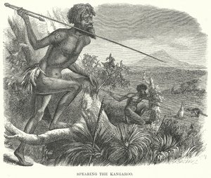 Känguru mit Speer jagen (Gravur) von English School