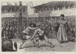 Sport in Japan, ein Wrestling-Match (Gravur)