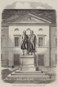 Statuen von Goethe und Schiller in Weimar (Gravur)