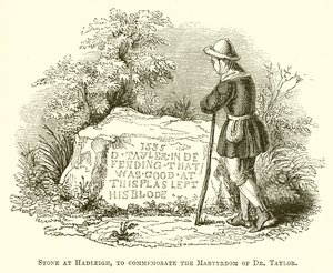 Stein in Hadleigh zur Erinnerung an das Martyrium von Dr. Taylor