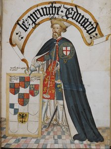 Stowe 594, f.14 Porträt von Edward, Prinz von Wales [der Schwarze Prinz], ein Gründer-Ritter des Hosenbandordens, aus dem 