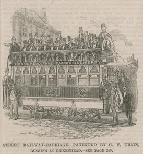 Straßenbahnwagen, patentiert von G. F. Train, in Birkenhead von English School