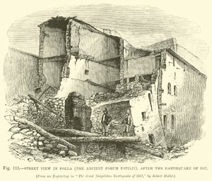 Straßenansicht in Polla (das antike Forum Popilii), nach dem Erdbeben von 1857 von English School