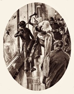 Suffragetten-Zeichnung von Frauen, die Schaufenster in London einschlagen, März 1912 (Gravur)