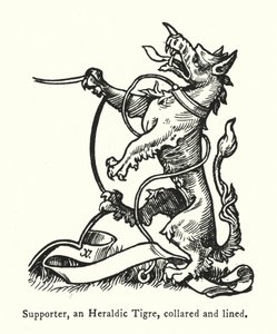 Unterstützer, ein heraldischer Tiger, mit Halsband und Leine (Gravur) von English School