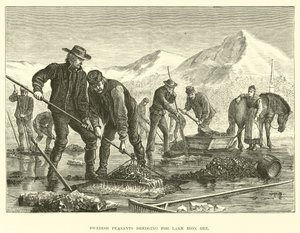 Schwedische Bauern beim Ausbaggern von See-Eisenerz von English School