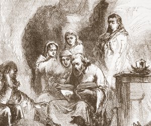Taboriten beten in einer Höhle, Illustration aus Die Geschichte des Protestantismus von James Aitken Wylie, veröffentlicht 1878