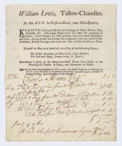 Talgkerzenmacher, William Lewis, Visitenkarte von English School