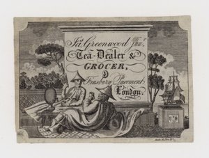 Teehändler und Lebensmittelhändler, James Greenwood, Visitenkarte von English School