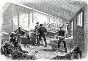 Temporäres Feldlazarett hinter der zweiten preußischen Parallele bei Düppel, 1864