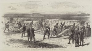 Die 2. Surrey Artillery Volunteers beim Üben in Plumstead (Gravur) von English School