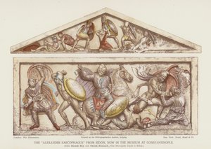 Der "Alexander-Sarkophag" aus Sidon (Farblithografie) von English School