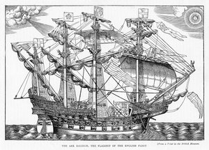 Die Arche Raleigh, das Flaggschiff der englischen Flotte, aus 