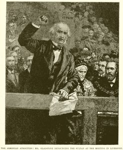 Die armenischen Gräueltaten: Mr. Gladstone verurteilt den Sultan bei der Versammlung in Liverpool von English School
