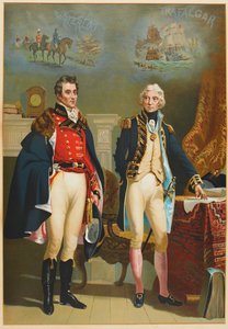 Die Armee und die Marine, die das einzige Treffen zwischen den großen Kommandanten Wellington (1769-1852) und Nelson (1758-1805) darstellen, ca. 1890