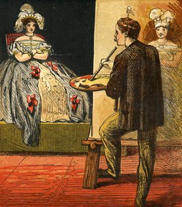 Der Künstler malt ein Porträt in seinem Atelier