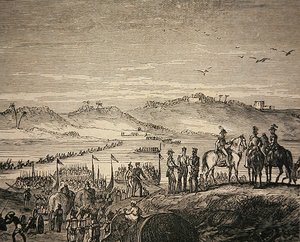Die britische Armee überquert den Sutlej-Fluss von English School