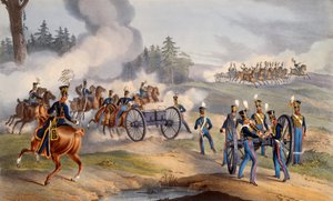 Die britische königliche Artillerie bereitet sich auf die Schlacht vor, 1835