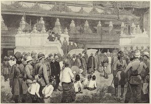 Der buddhistische Erzbischof von Burma empfängt Sir Frederick Roberts im Kloster von Mandalay