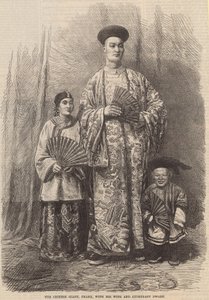 Der chinesische Riese Chang mit seiner Frau und einem Zwerg