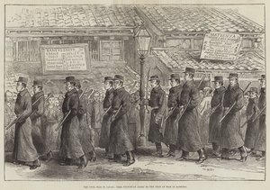 Der Bürgerkrieg in Japan, Yedo-Polizist auf dem Weg zum Kriegsschauplatz in Satsuma (Stich) von English School