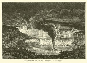 Der Krater von Kilauea während eines Ausbruchs von English School
