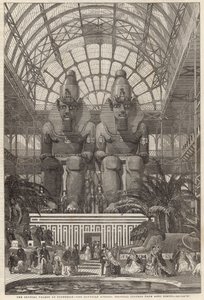 Der Crystal Palace in Sydenham; Die ägyptische Allee, kolossale Figuren aus Aboo Simbel von English School