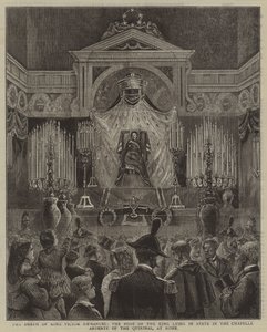 Der Tod von König Viktor Emanuel, der Leichnam des Königs liegt im Chapelle Ardente des Quirinals in Rom aufgebahrt von English School
