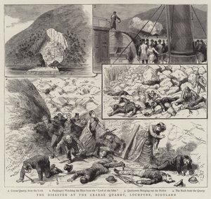 Das Unglück im Crarae-Steinbruch, Lochfyne, Schottland (Gravur) von English School