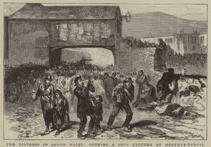 Die Notlage in Südwales, Eröffnung einer Suppenküche in Merthyr-Tydvil von English School