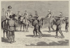 Der Herzog und die Herzogin von Connaught in Japan, Abfahrt zum Chiuzenjii-See (Gravur)