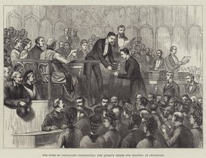 Der Herzog von Connaught verteilt die Königinnenpreise für Zeichnen in der Guildhall (Gravur)