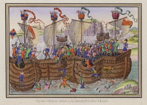 Der Earl of Pembroke wird von der spanischen Flotte vor La Rochelle angegriffen (farbige Gravur) von English School