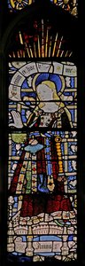 Ostfenster (Ew) mit Darstellung der Jungfrau Maria (komposite Figur) - mit farbigem Glas
