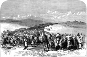Der Exodus von Theodors zerschlagener Armee, aus Die britische Expedition nach Abessinien, 1868