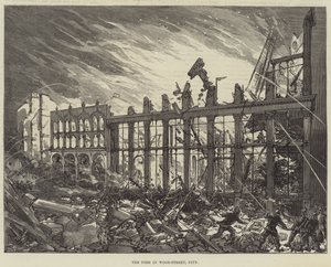 Das Feuer in der Wood-Street, City (Stich) von English School