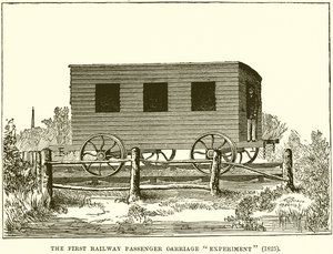 Das erste Eisenbahn-Personenwagen-Experiment (1825) von English School
