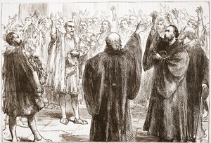 Die Genfer schwören ihren Verzicht auf den Katholizismus, Illustration aus Die Geschichte des Protestantismus von James Aitken Wylie, veröffentlicht 1878
