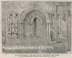 Das große Festzelt an der Westtür der Westminster Abbey von English School