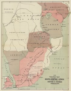 Die Grafik-Karte von Süd-Zentralafrika, die die britischen und deutschen Besitzungen zeigt (Farblithografie)