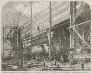Das Dampfschiff Great Eastern; Bau des zentralen Abteils in Millwall von English School