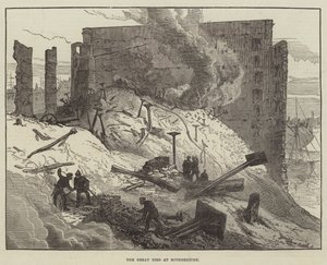 Das große Feuer in Rotherhithe (Gravur) von English School