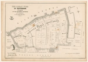Plan des Großen Feuers in Southwark von English School