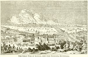 Der Große Brand von London, gesehen von Bankside, Southwark von English School