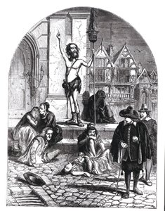 Die Große Pest von 1665, der Enthusiast, der London anprangert (Kupferstich)