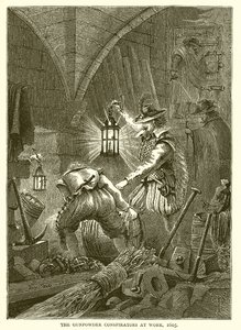 Die Pulververschwörer bei der Arbeit, 1605 von English School