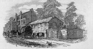 Das Halbwegshaus zwischen Knightsbridge und Kensington, graviert von Frederick James Smyth, 1848